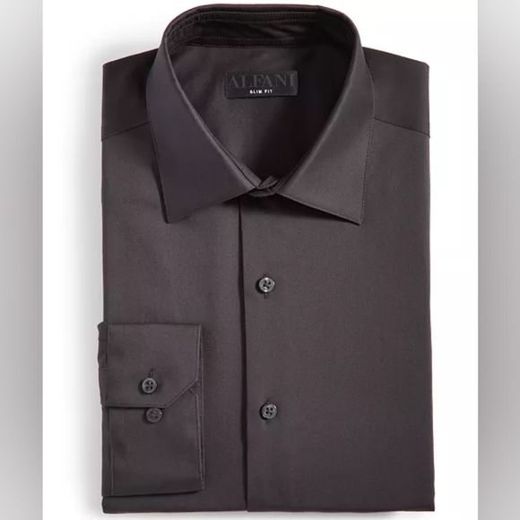 Alfani Mens Slim-Fit Wrinkle Resistant Moisture Wicking Dress Shirt Black Oyster - Picture 2 of 10